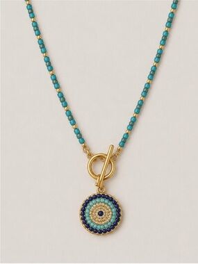 New! Evil Eye Boho Beaded Gold Toggle Necklace NWOT 3030